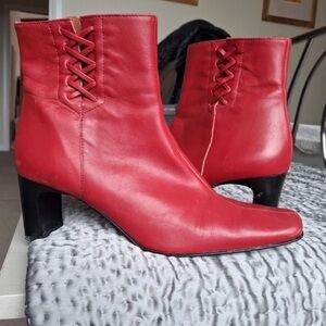 Boots Red Leather Heeled Boots